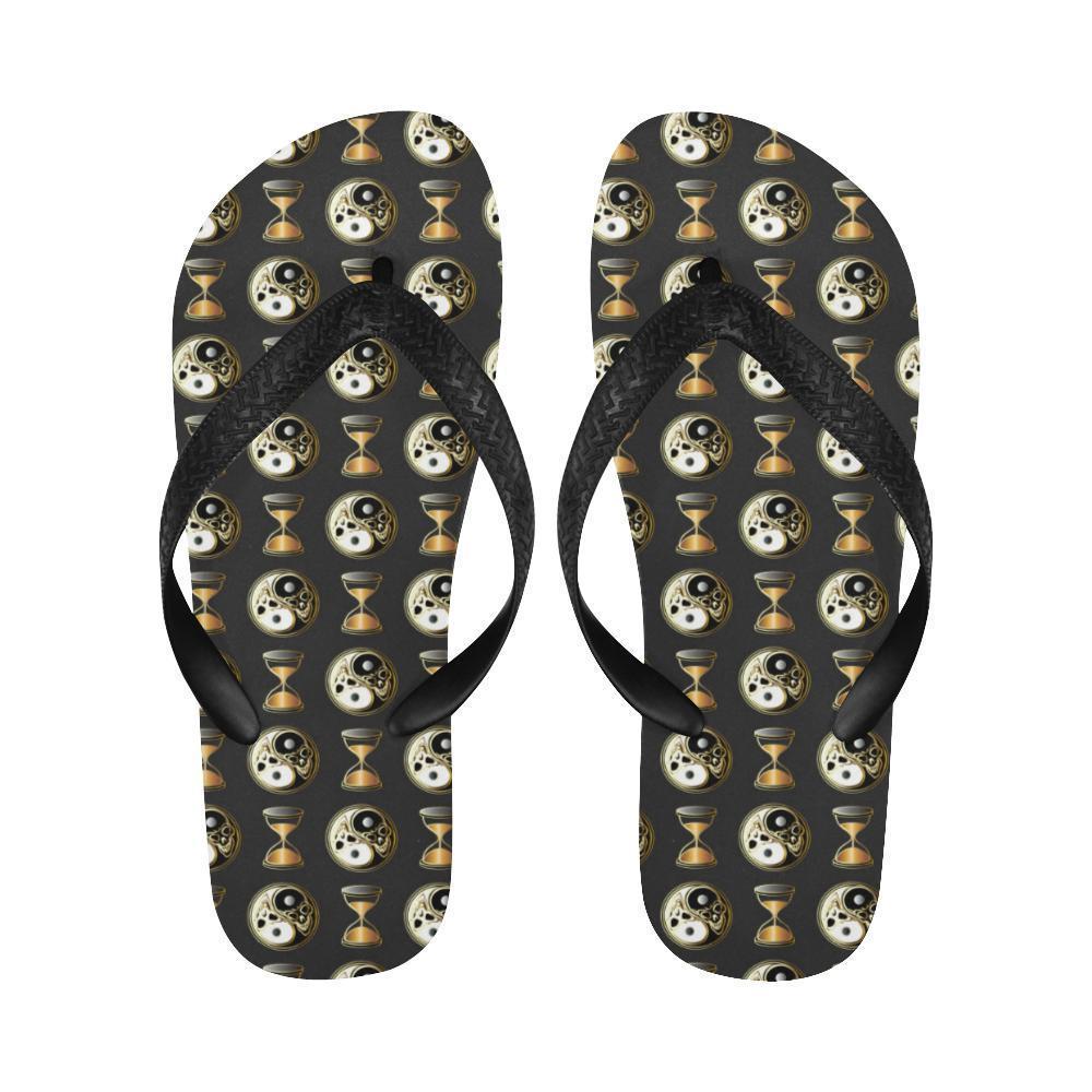Yin Yang Skull Themed Design Print Flip Flops-JTAMIGO.COM