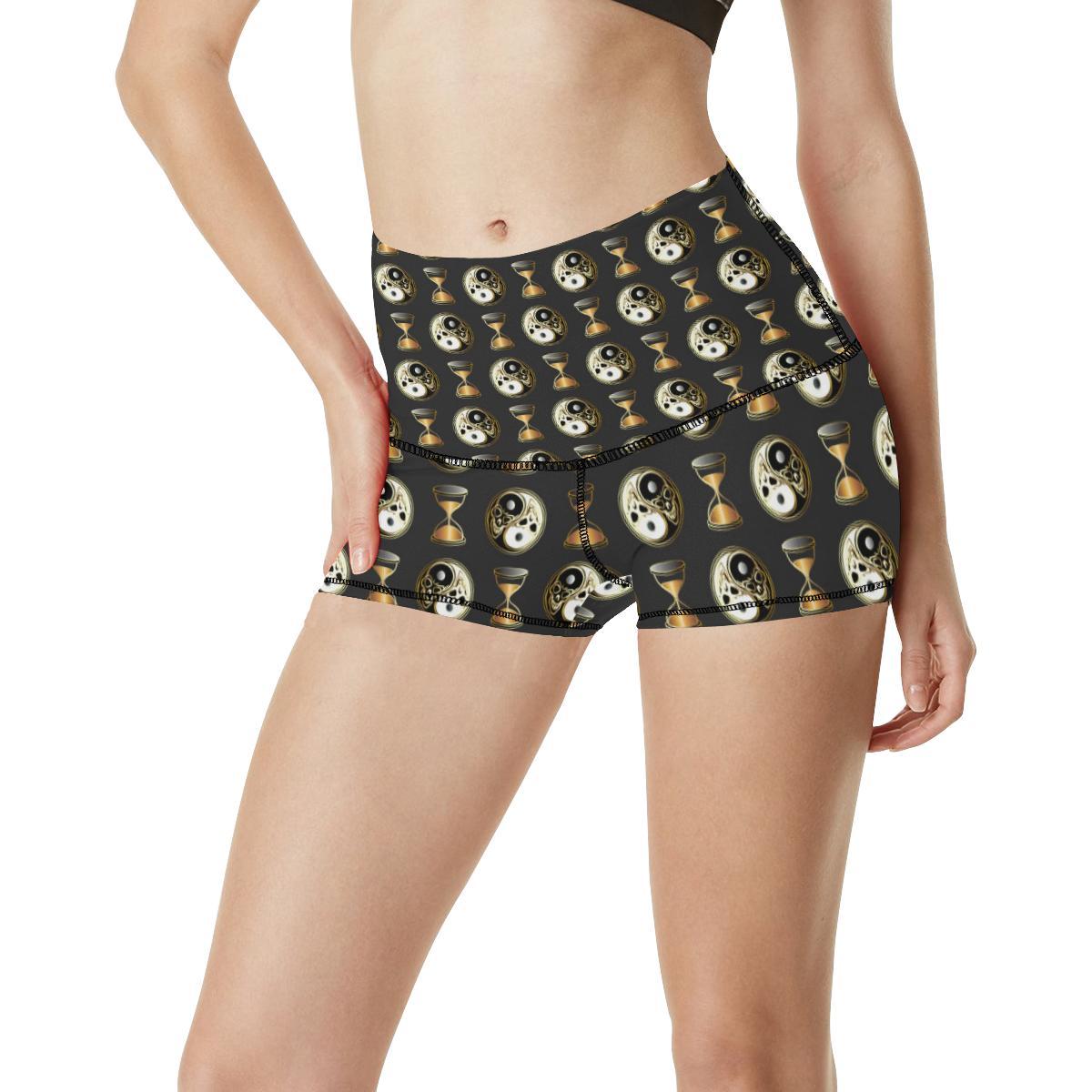 Yin Yang Skull Themed Design Print High Waisted Spandex Shorts-JTAMIGO.COM