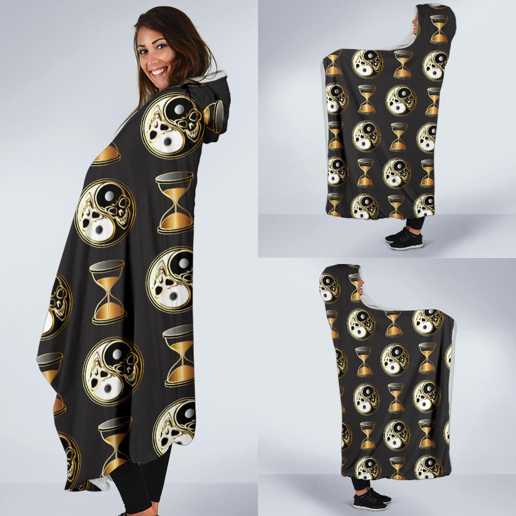 Yin Yang Skull Themed Design Print Hooded Blanket-JTAMIGO.COM
