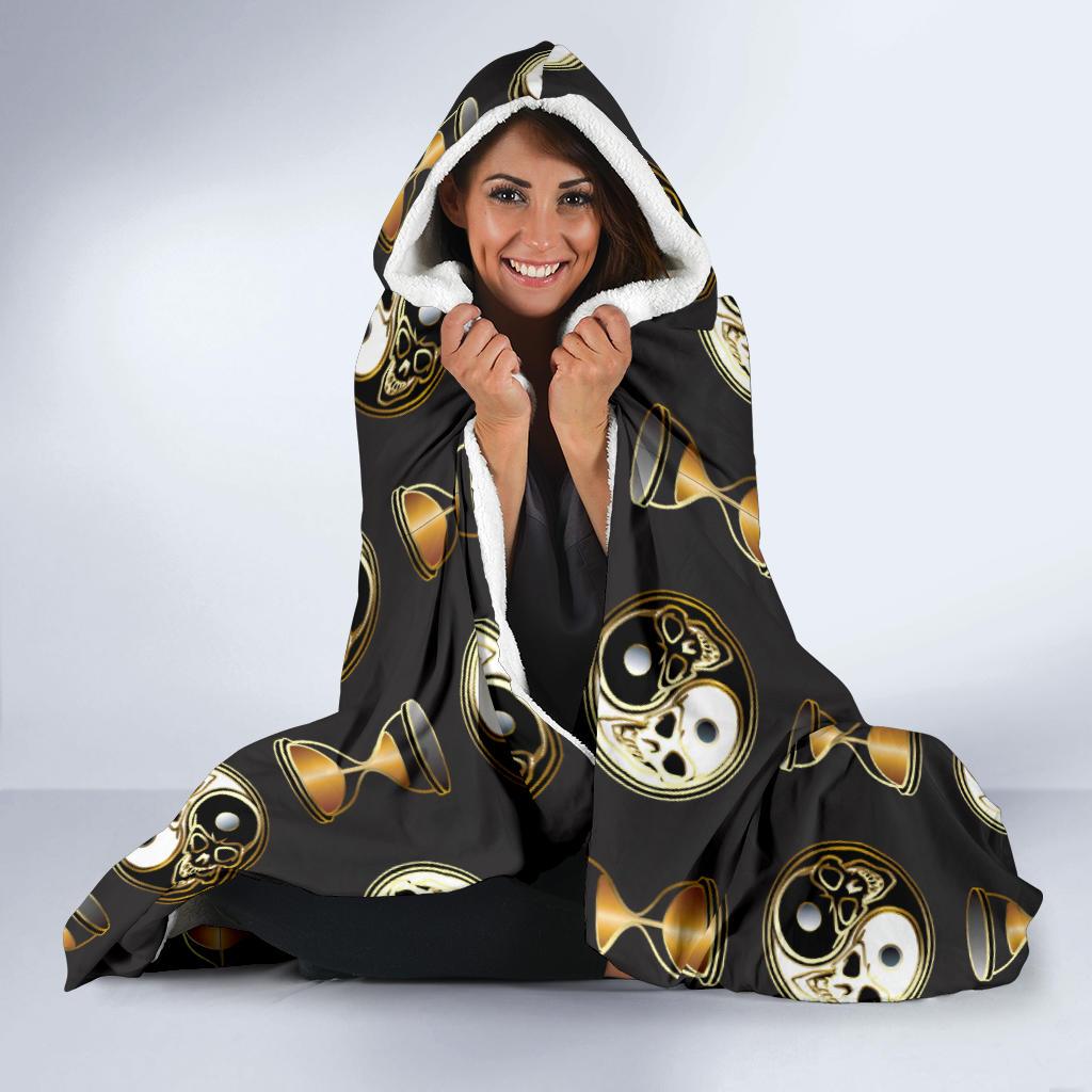 Yin Yang Skull Themed Design Print Hooded Blanket-JTAMIGO.COM