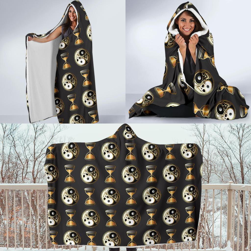 Yin Yang Skull Themed Design Print Hooded Blanket-JTAMIGO.COM