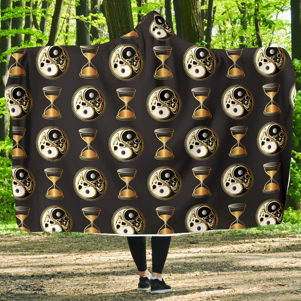 Yin Yang Skull Themed Design Print Hooded Blanket-JTAMIGO.COM