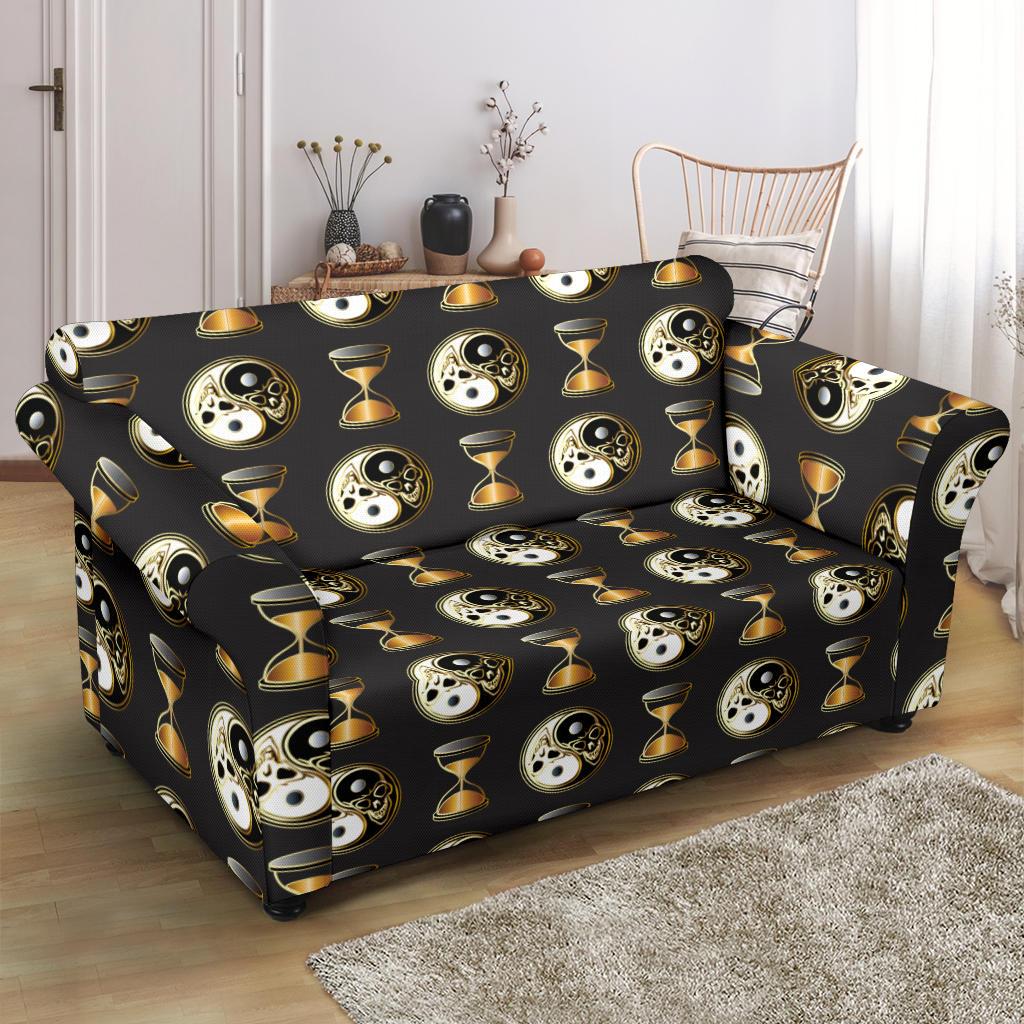Yin Yang Skull Themed Design Print Loveseat Slipcover-JTAMIGO.COM