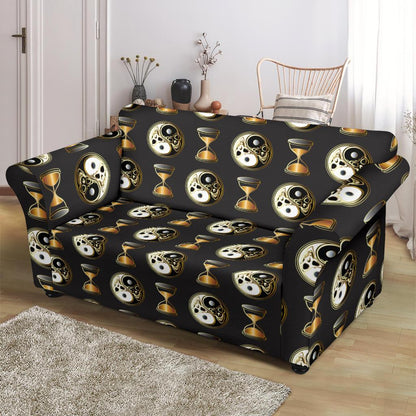 Yin Yang Skull Themed Design Print Loveseat Slipcover-JTAMIGO.COM