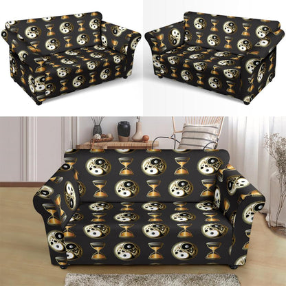 Yin Yang Skull Themed Design Print Loveseat Slipcover-JTAMIGO.COM