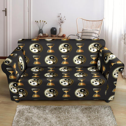 Yin Yang Skull Themed Design Print Loveseat Slipcover-JTAMIGO.COM