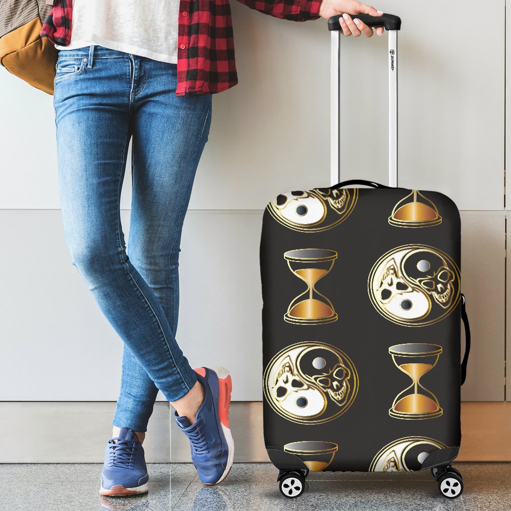 Yin Yang Skull Themed Design Print Luggage Cover Protector