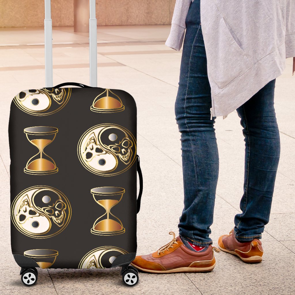 Yin Yang Skull Themed Design Print Luggage Cover Protector