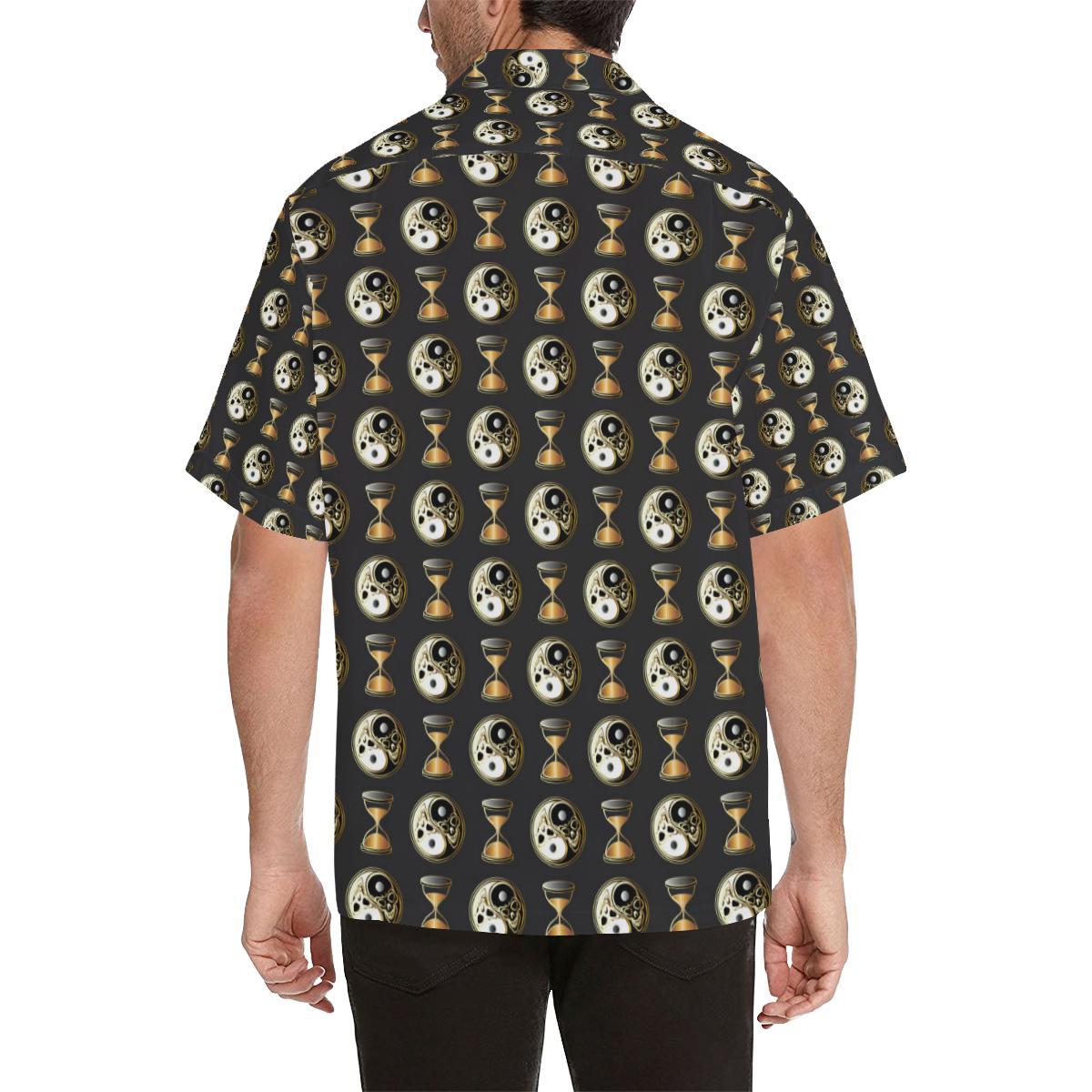 Yin Yang Skull Themed Design Print Men Aloha Hawaiian Shirt