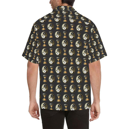Yin Yang Skull Themed Design Print Men Aloha Hawaiian Shirt