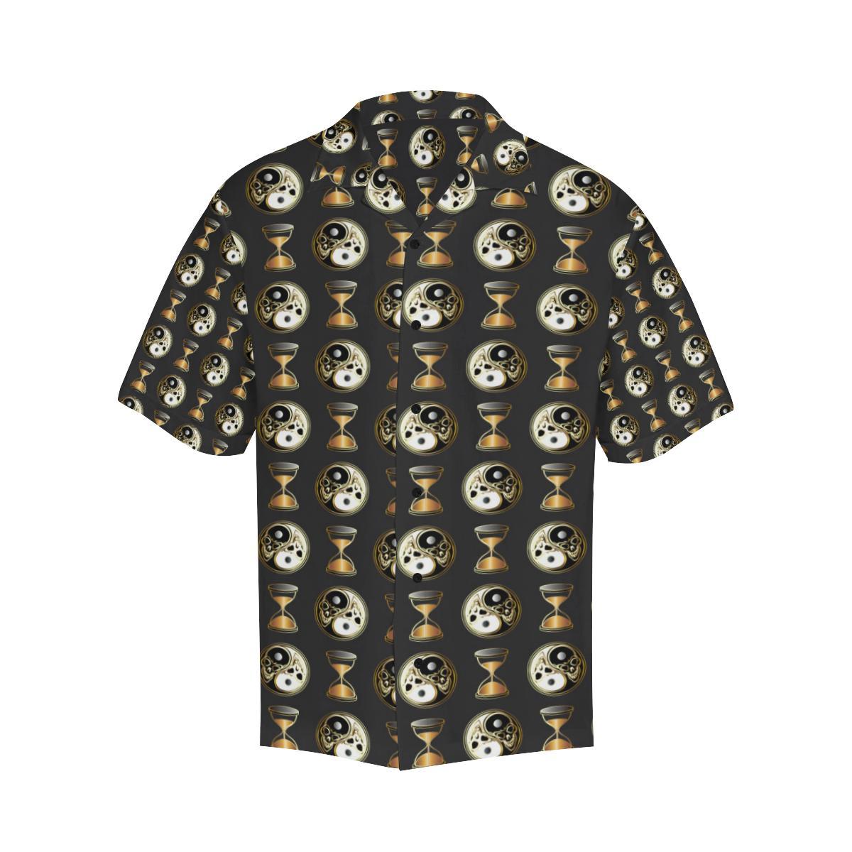 Yin Yang Skull Themed Design Print Men Aloha Hawaiian Shirt