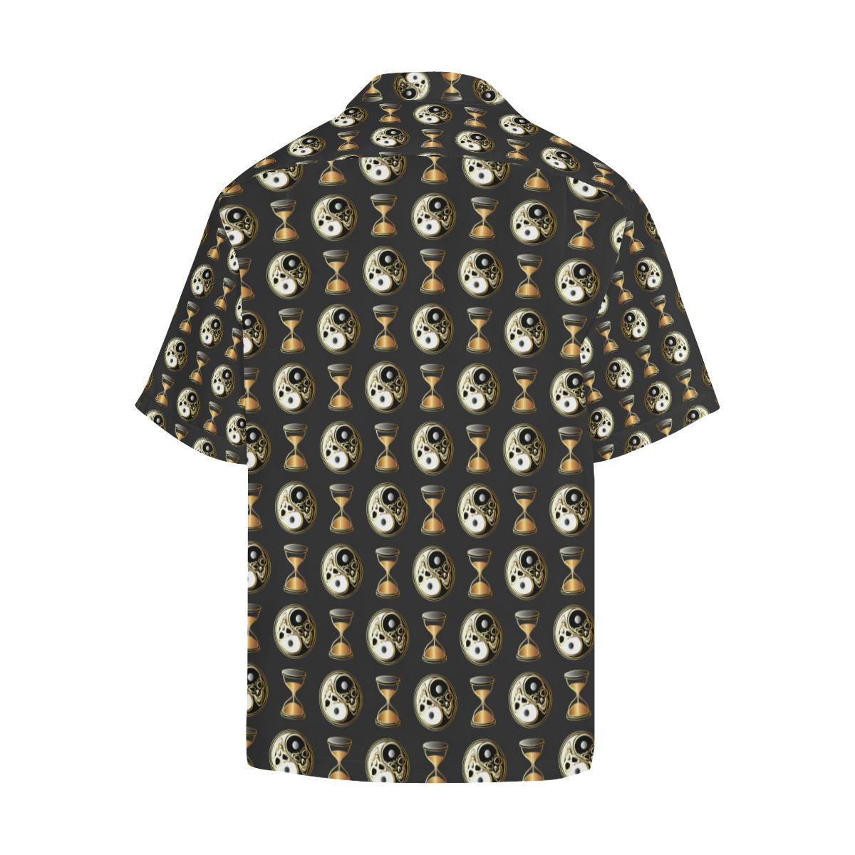 Yin Yang Skull Themed Design Print Men Aloha Hawaiian Shirt