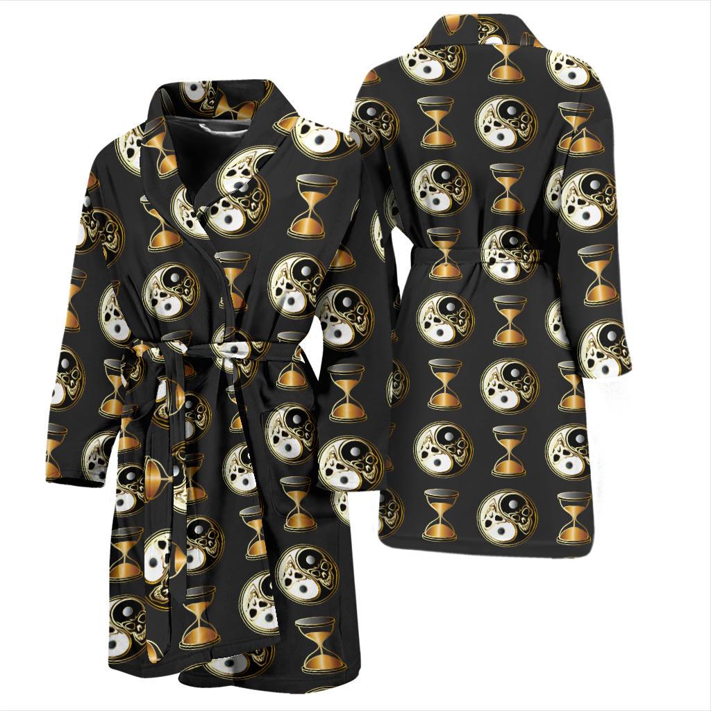 Yin Yang Skull Themed Design Print Men Bath Robe-JTAMIGO.COM