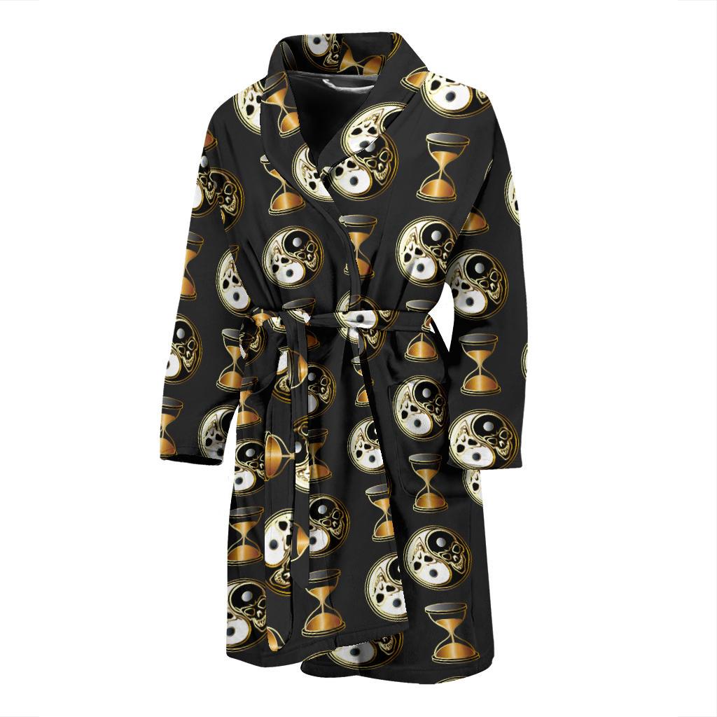 Yin Yang Skull Themed Design Print Men Bath Robe-JTAMIGO.COM
