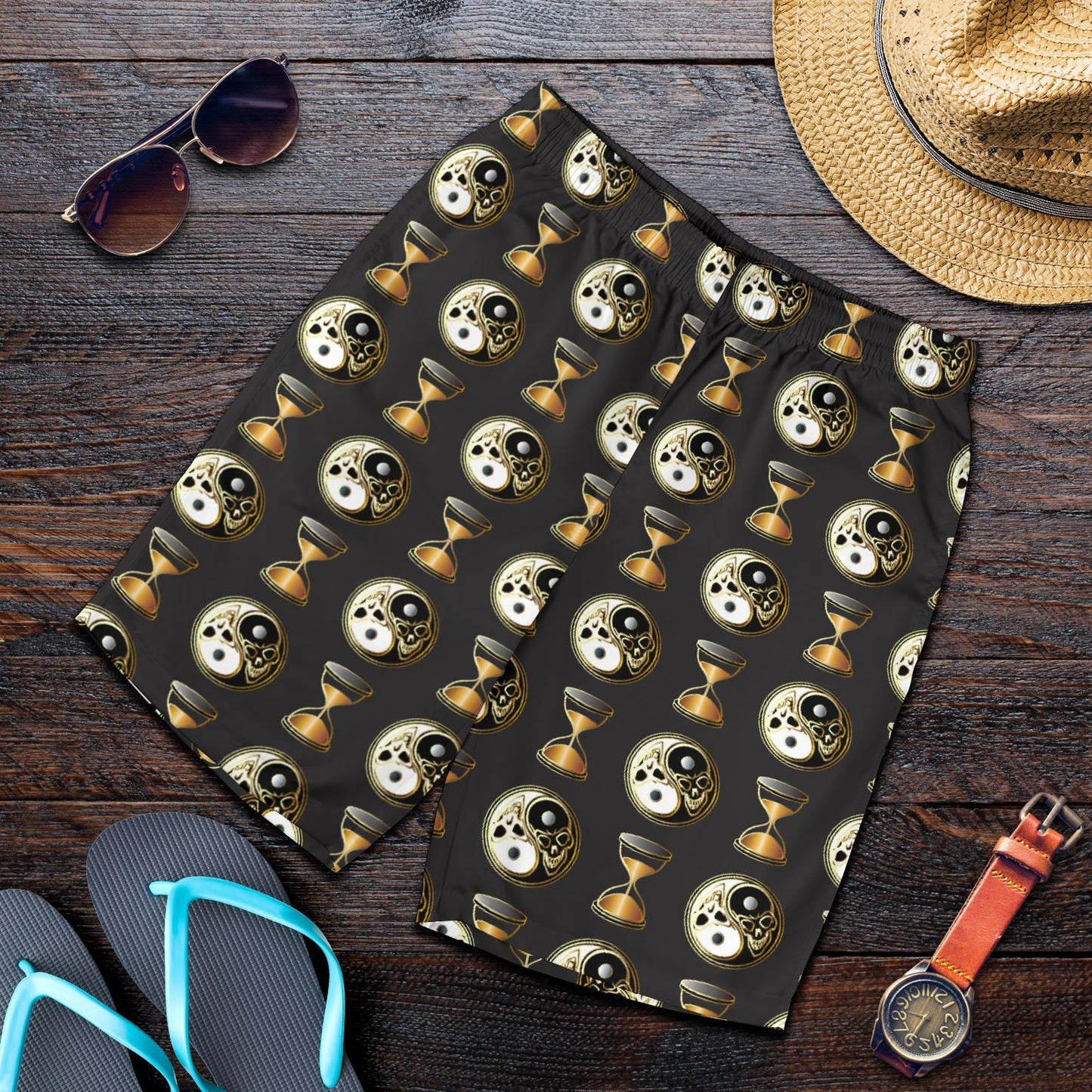 Yin Yang Skull Themed Design Print Mens Shorts-JTAMIGO.COM