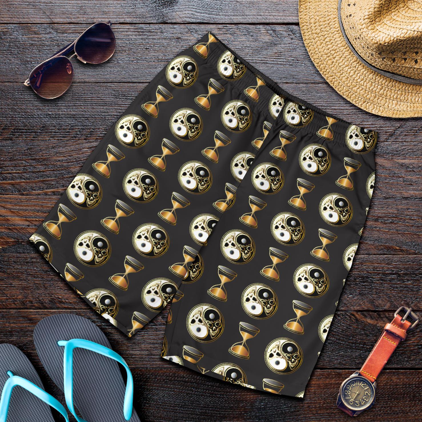 Yin Yang Skull Themed Design Print Mens Shorts-JTAMIGO.COM