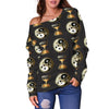 Yin Yang Skull Themed Design Print Off Shoulder Sweatshirt