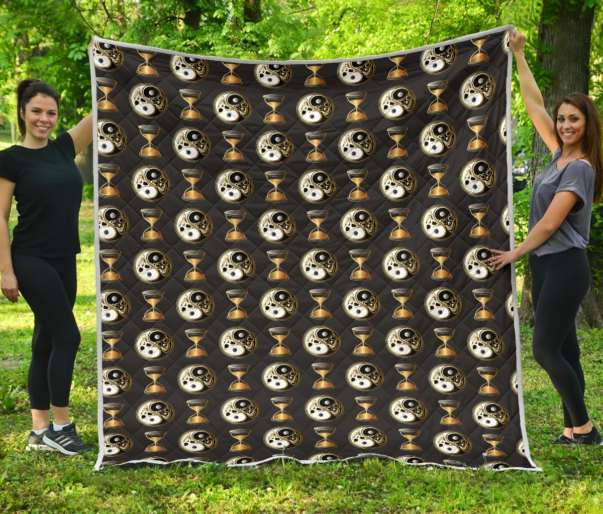 Yin Yang Skull Themed Design Print Premium Quilt-JTAMIGO.COM