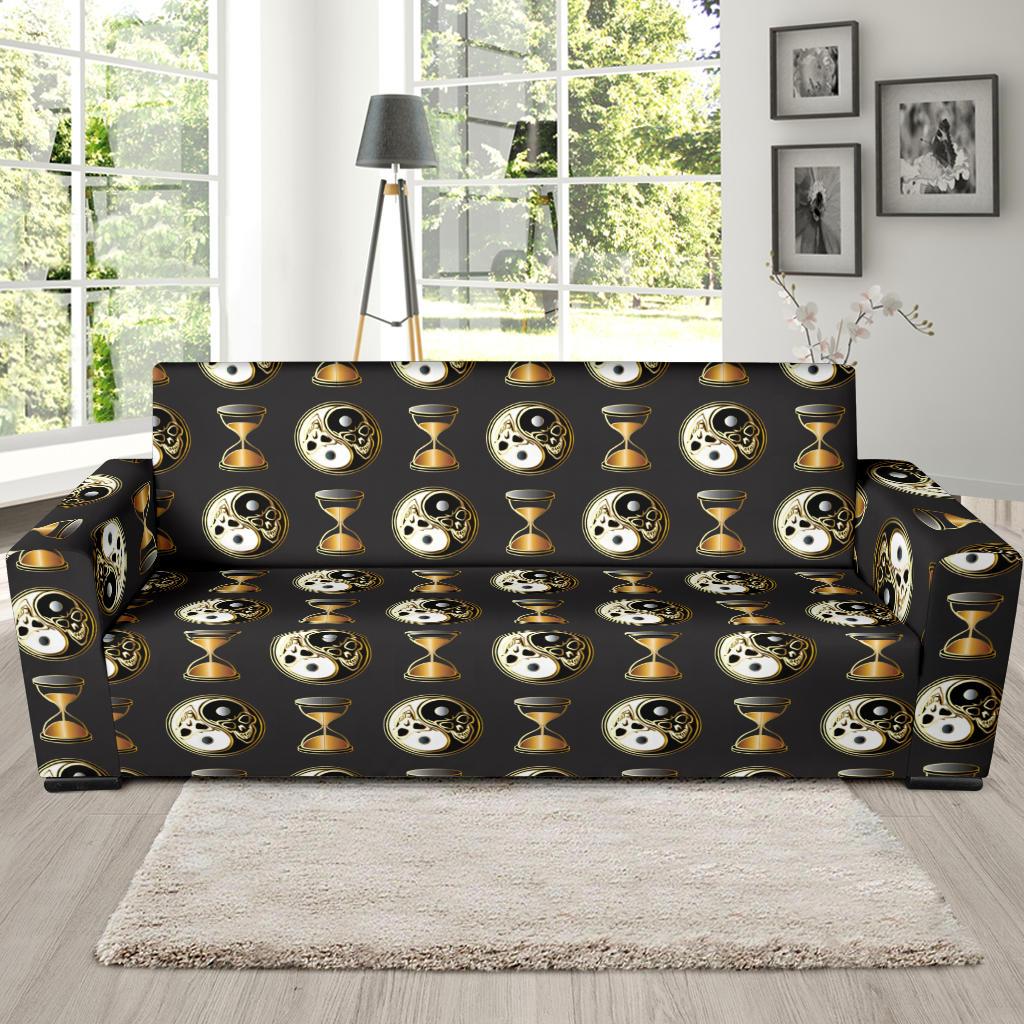 Yin Yang Skull Themed Design Print Sofa Slipcover-JTAMIGO.COM
