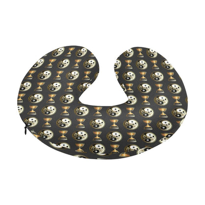 Yin Yang Skull Themed Design Print U-Shaped Travel Neck Pillow-JTAMIGO.COM