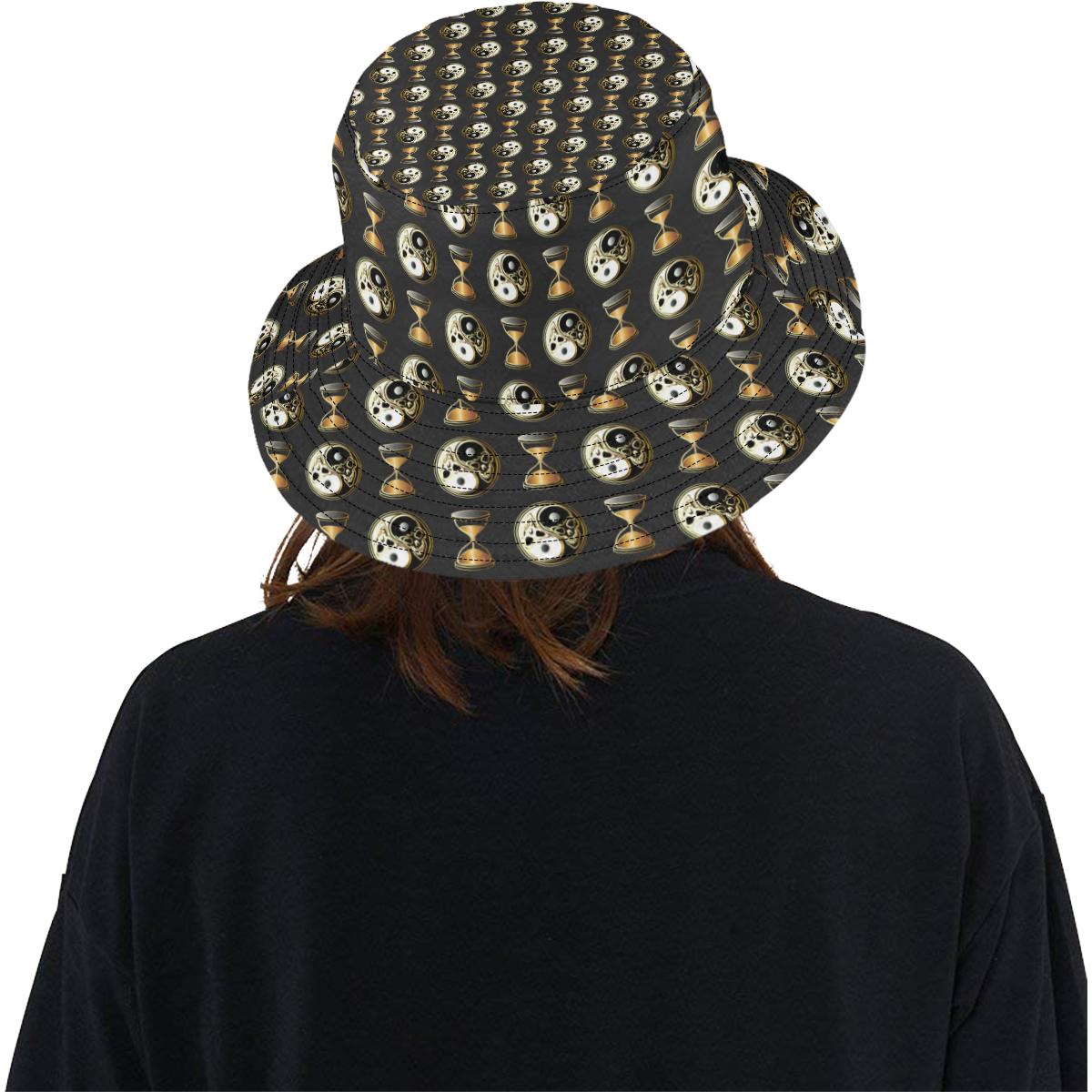 Yin Yang Skull Themed Design Print Unisex Bucket Hat