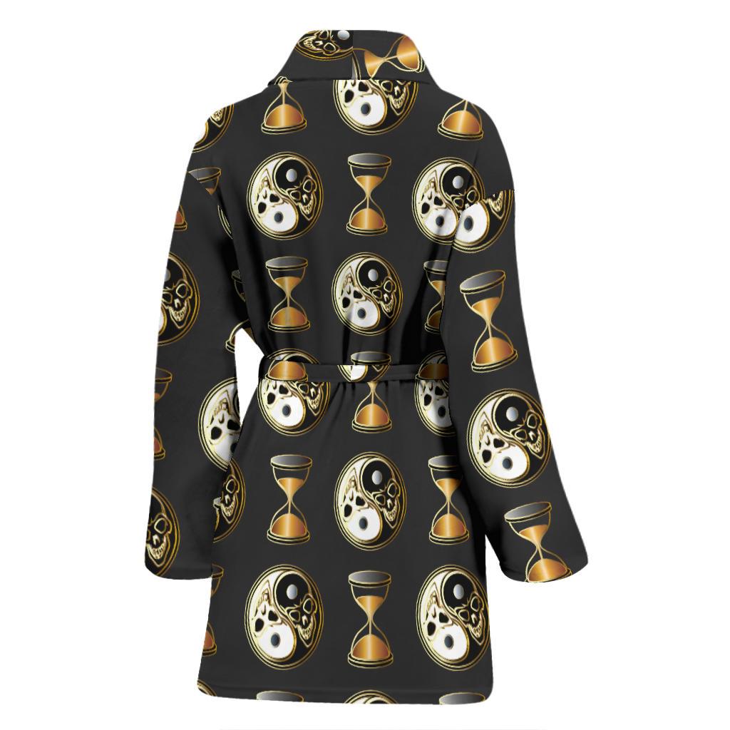 Yin Yang Skull Themed Design Print Women Bath Robe-JTAMIGO.COM