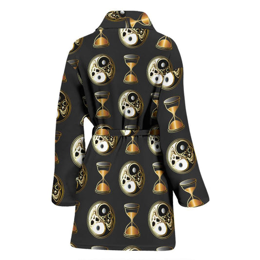Yin Yang Skull Themed Design Print Women Bath Robe-JTAMIGO.COM