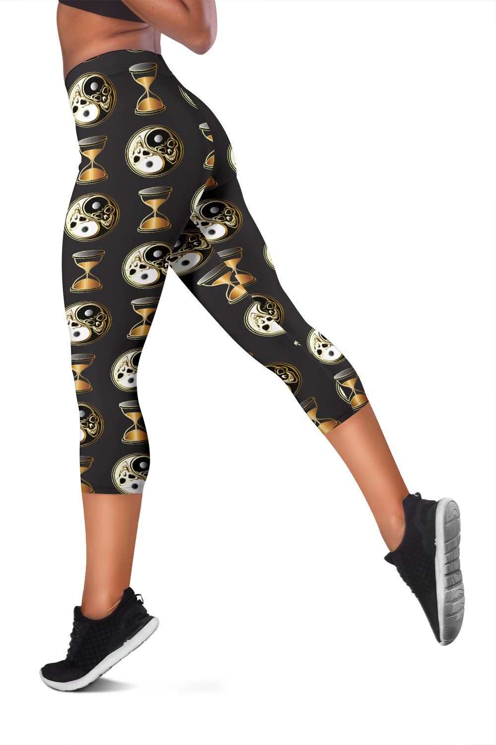 Yin Yang Skull Themed Design Print Women Capris