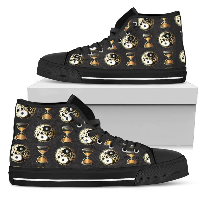 Yin Yang Skull Themed Design Print Women High Top Shoes