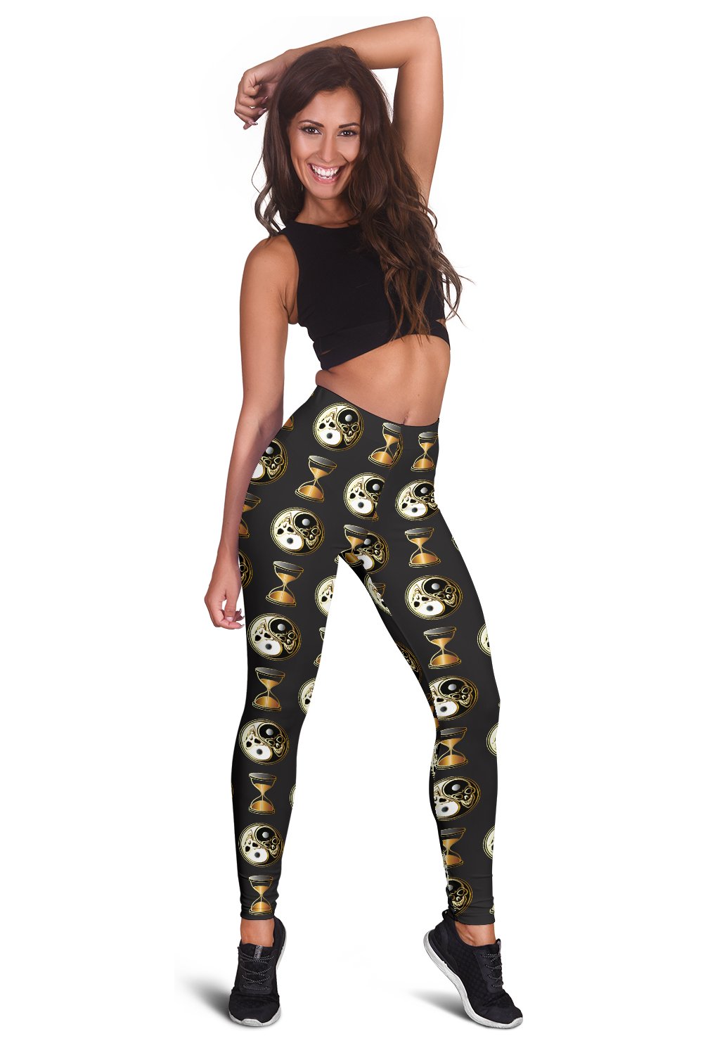 Yin Yang Skull Themed Design Print Women Leggings