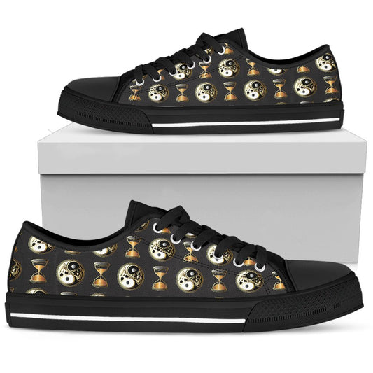 Yin Yang Skull Themed Design Print Women Low Top Shoes-JTAMIGO.COM