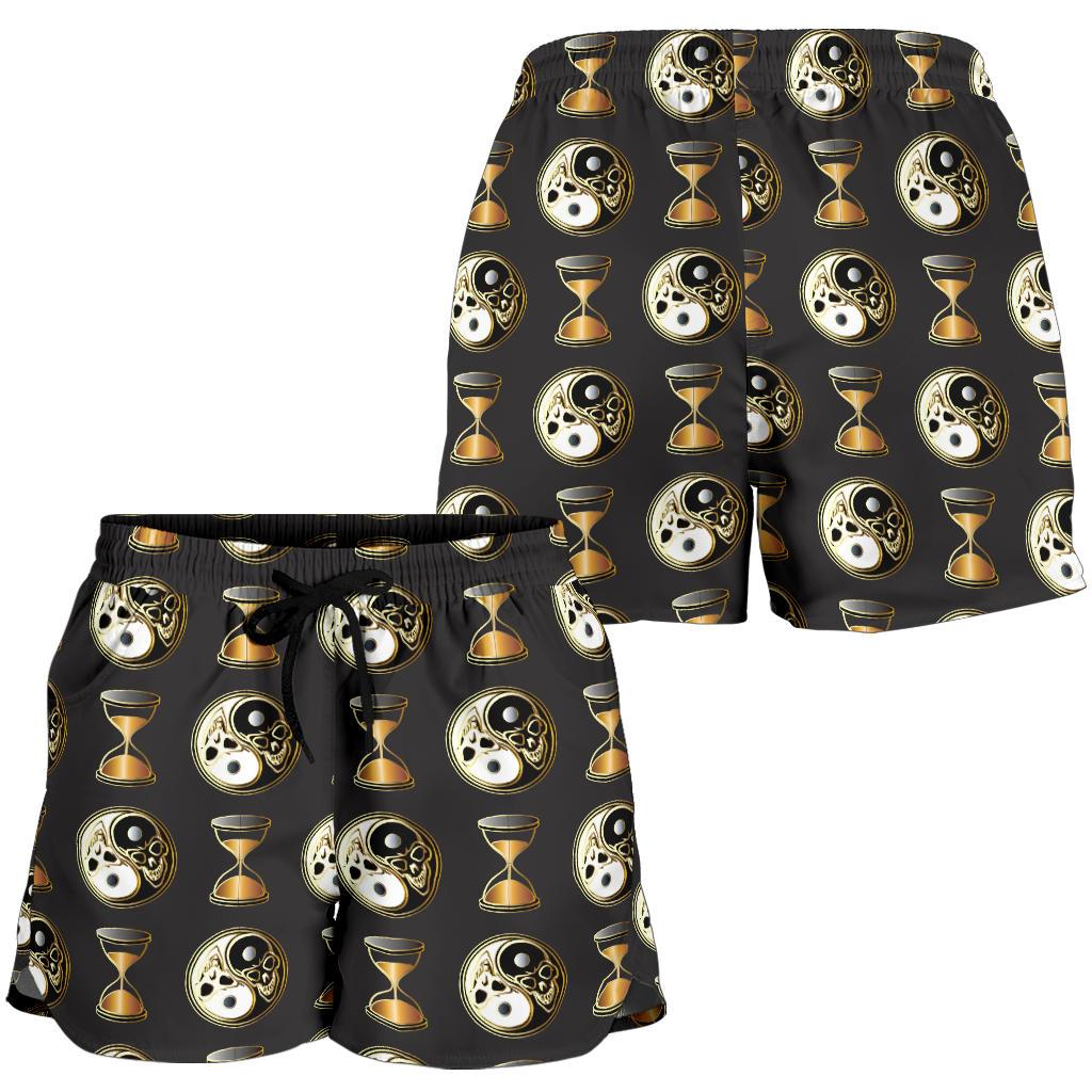 Yin Yang Skull Themed Design Print Women Shorts-JTAMIGO.COM