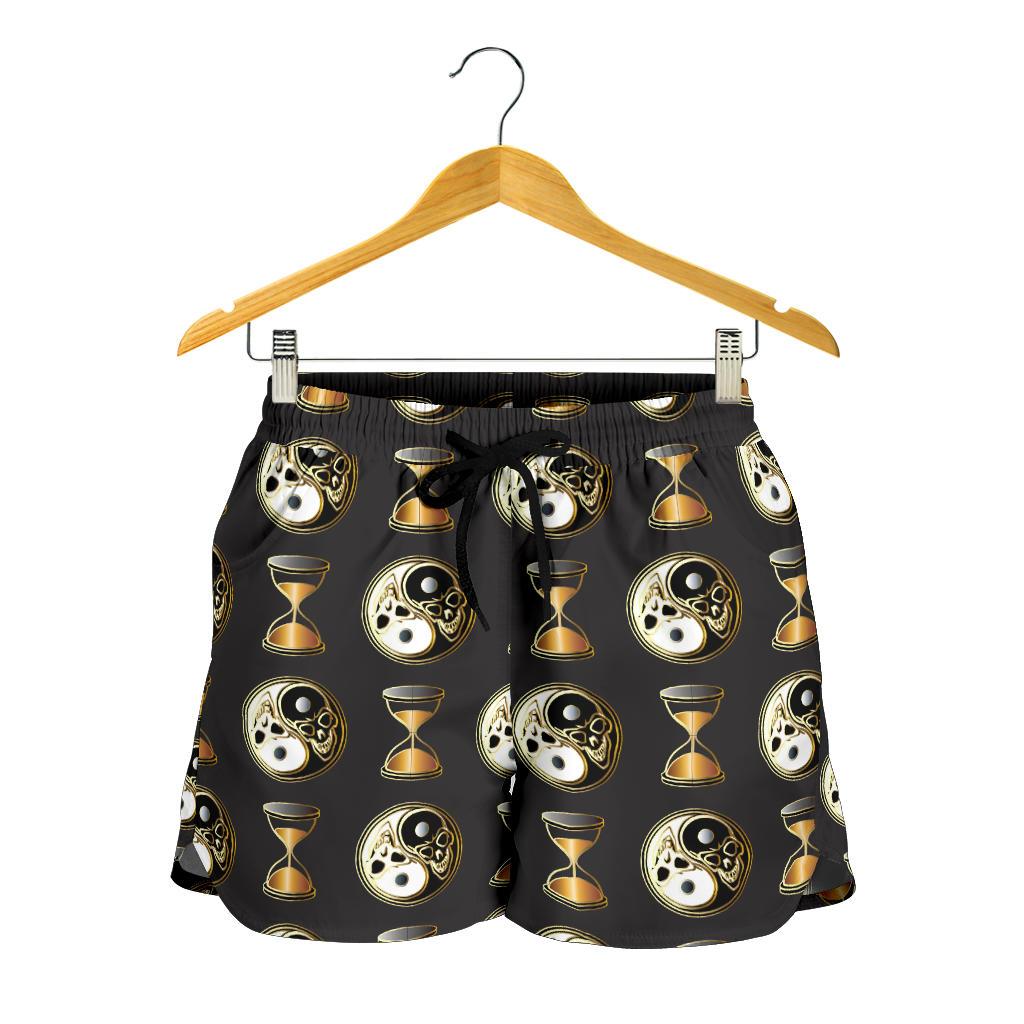 Yin Yang Skull Themed Design Print Women Shorts-JTAMIGO.COM