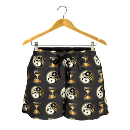 Yin Yang Skull Themed Design Print Women Shorts-JTAMIGO.COM