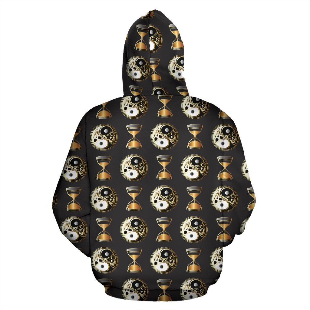 Yin Yang Skull Themed Design Print Zip Up Hoodie