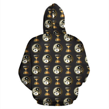 Yin Yang Skull Themed Design Print Zip Up Hoodie