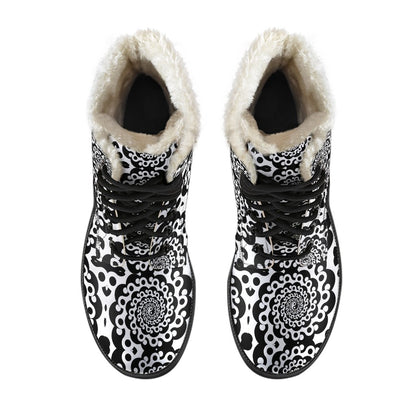 Yin Yang Spiral Design Print Faux Fur Leather Boots-JTAMIGO.COM