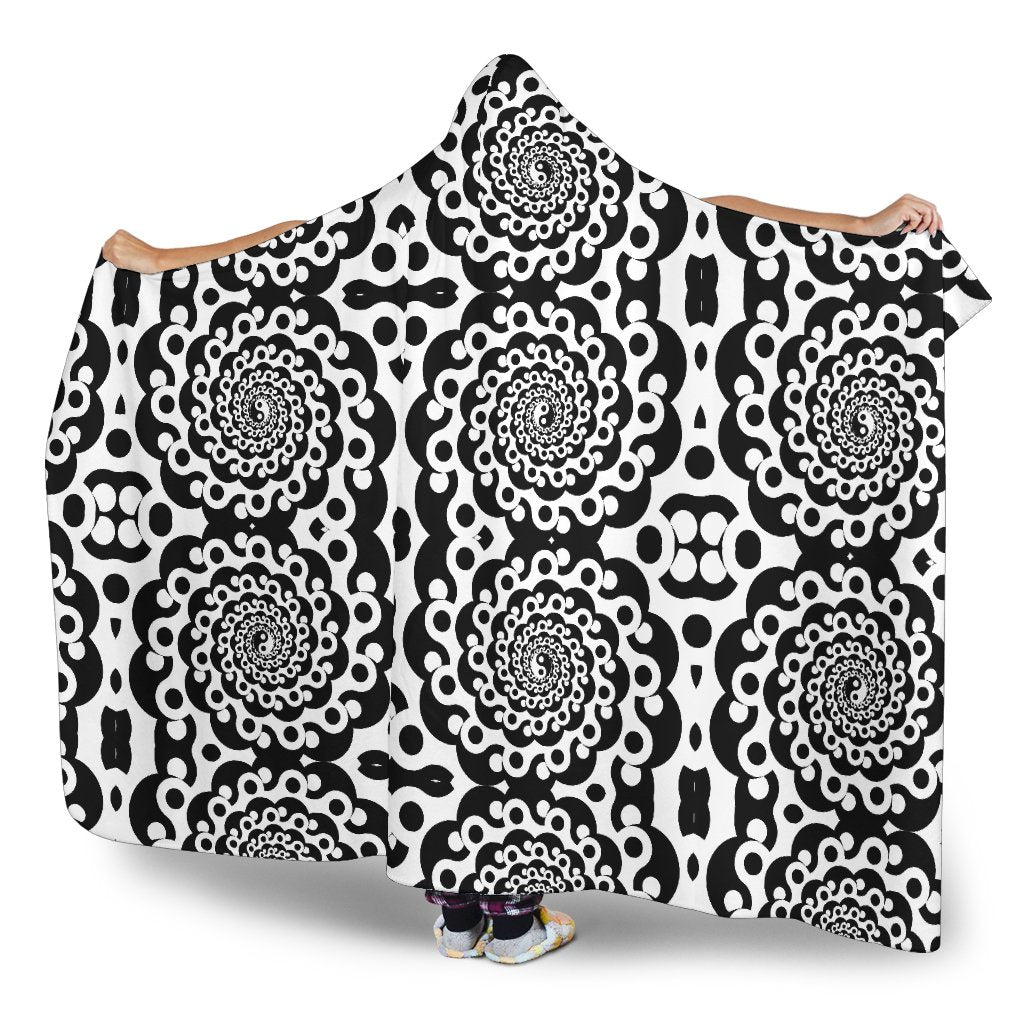 Yin Yang Spiral Design Print Hooded Blanket-JTAMIGO.COM