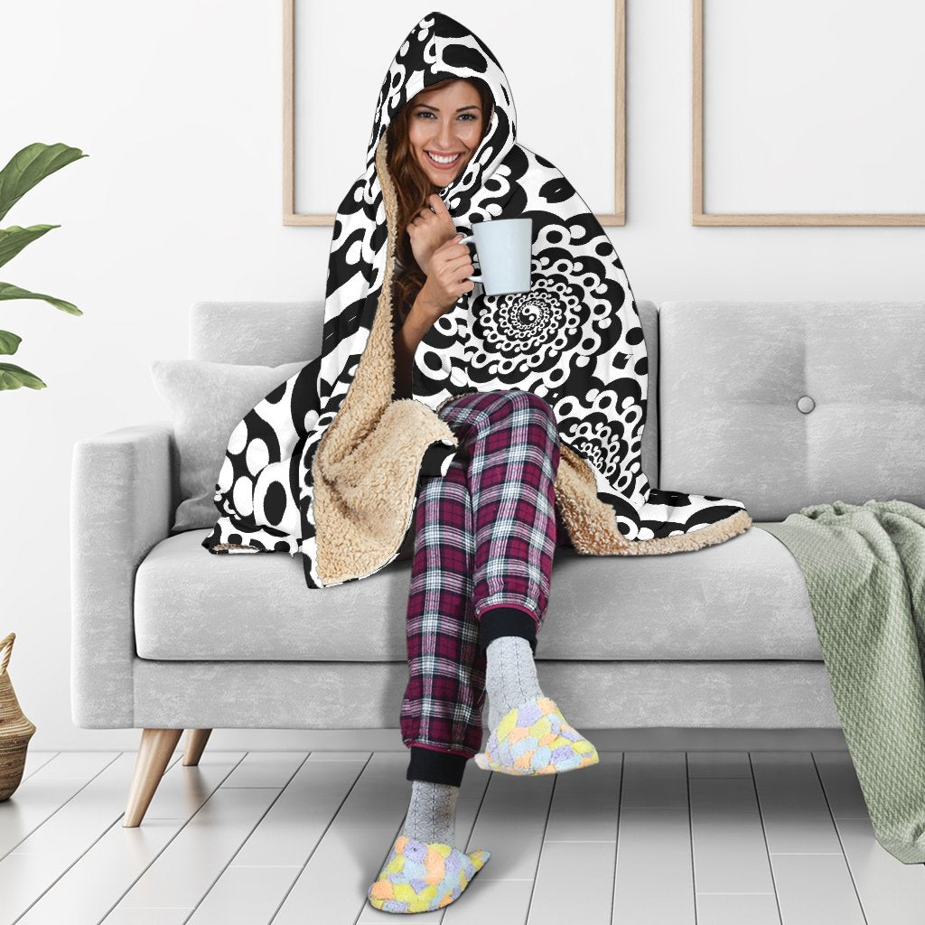 Yin Yang Spiral Design Print Hooded Blanket-JTAMIGO.COM