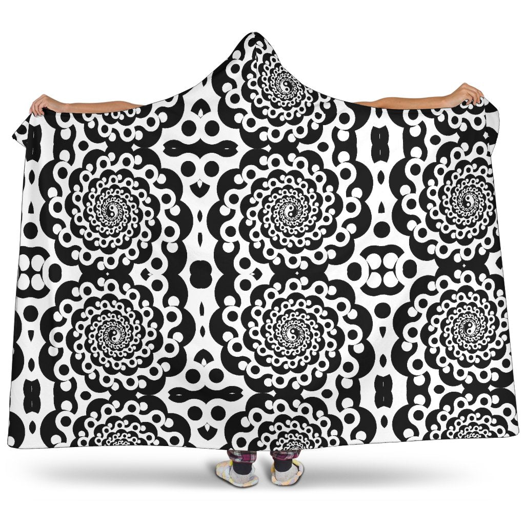 Yin Yang Spiral Design Print Hooded Blanket-JTAMIGO.COM