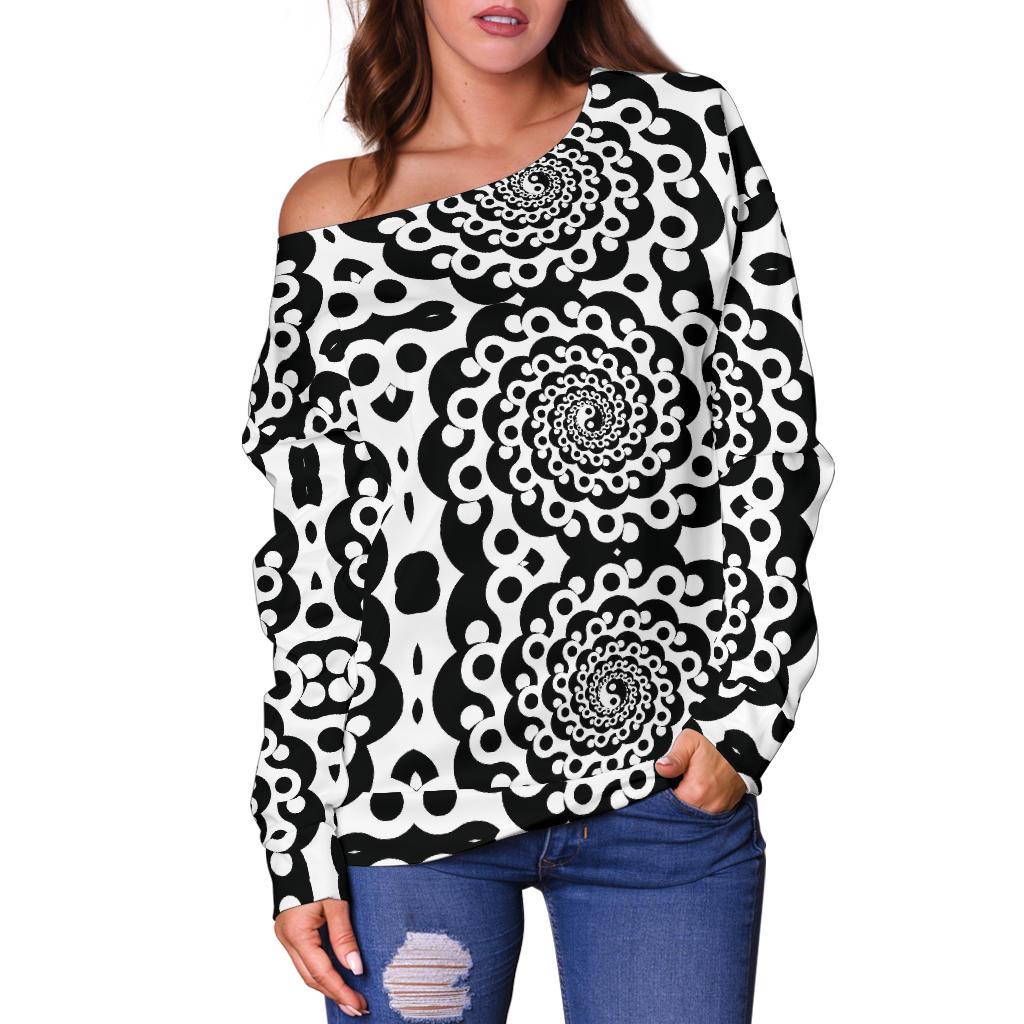 Yin Yang Spiral Design Print Off Shoulder Sweatshirt