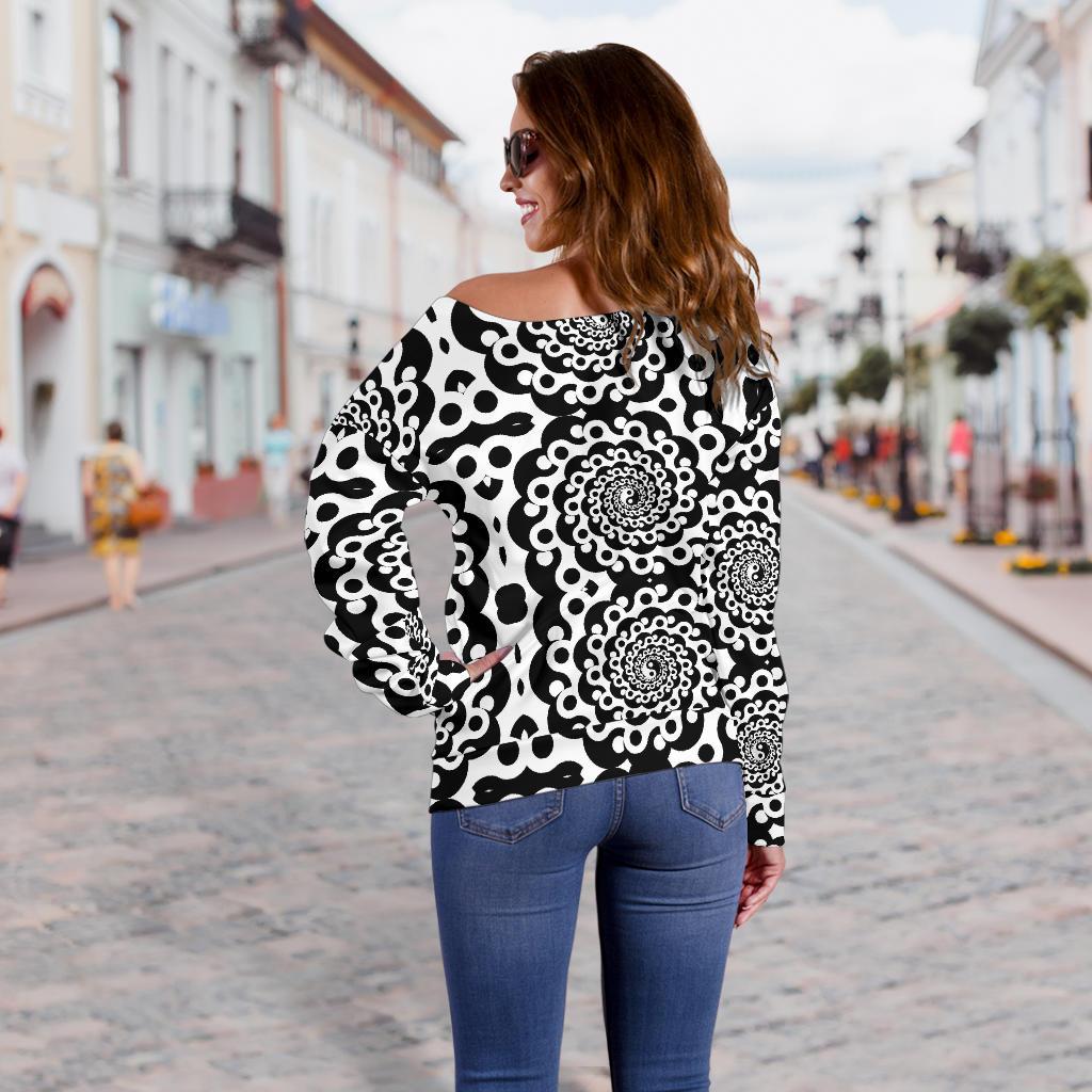 Yin Yang Spiral Design Print Off Shoulder Sweatshirt