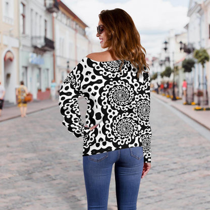 Yin Yang Spiral Design Print Off Shoulder Sweatshirt