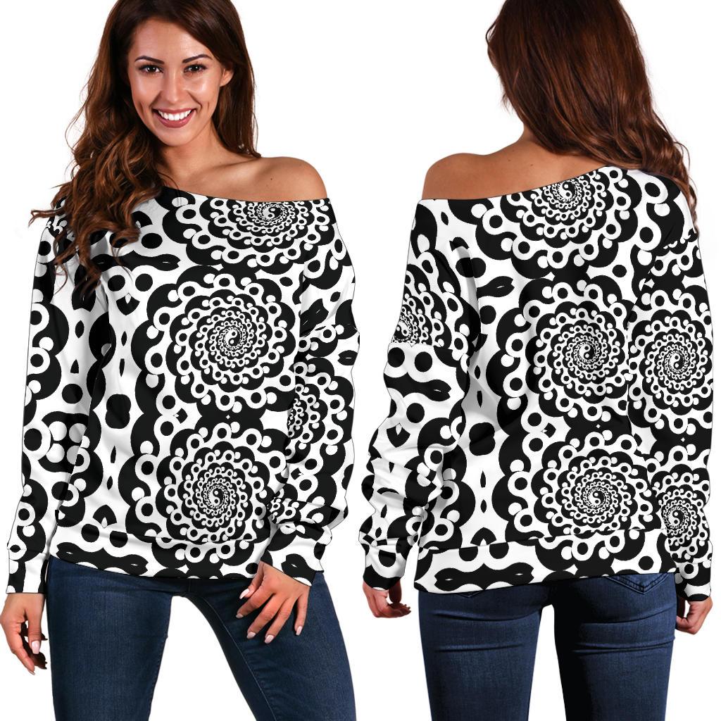 Yin Yang Spiral Design Print Off Shoulder Sweatshirt