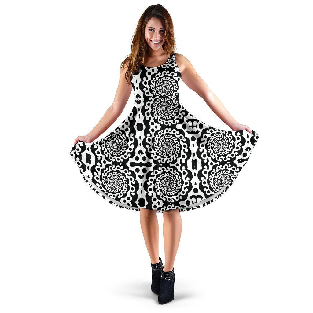 Yin Yang Spiral Design Print Sleeveless Dress