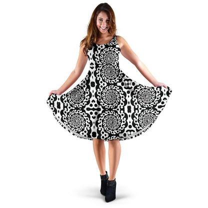 Yin Yang Spiral Design Print Sleeveless Dress