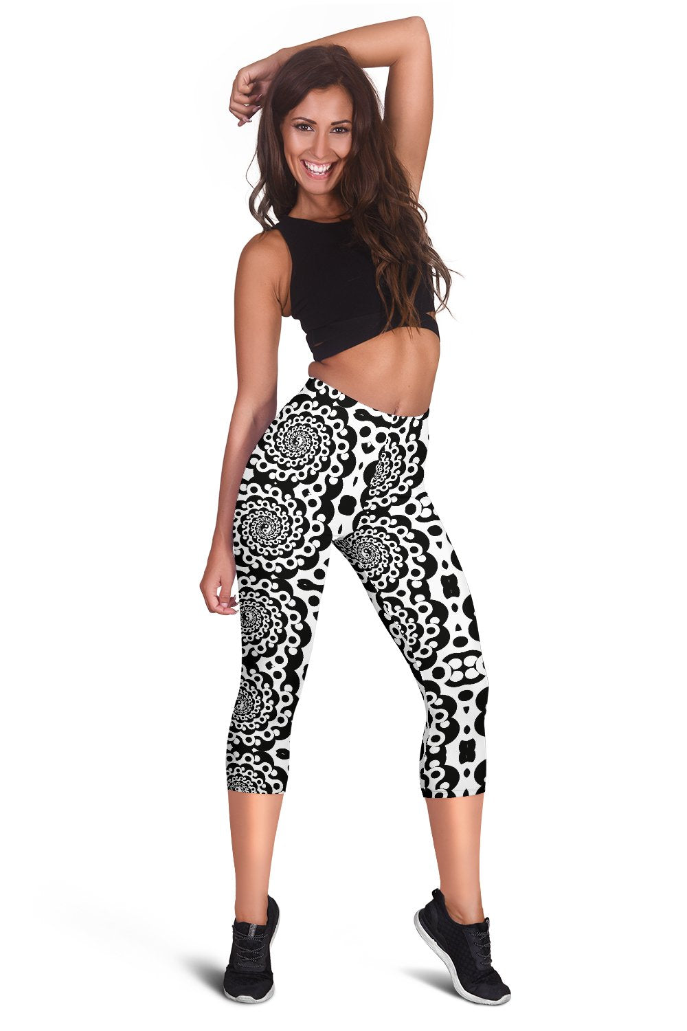 Yin Yang Spiral Design Print Women Capris