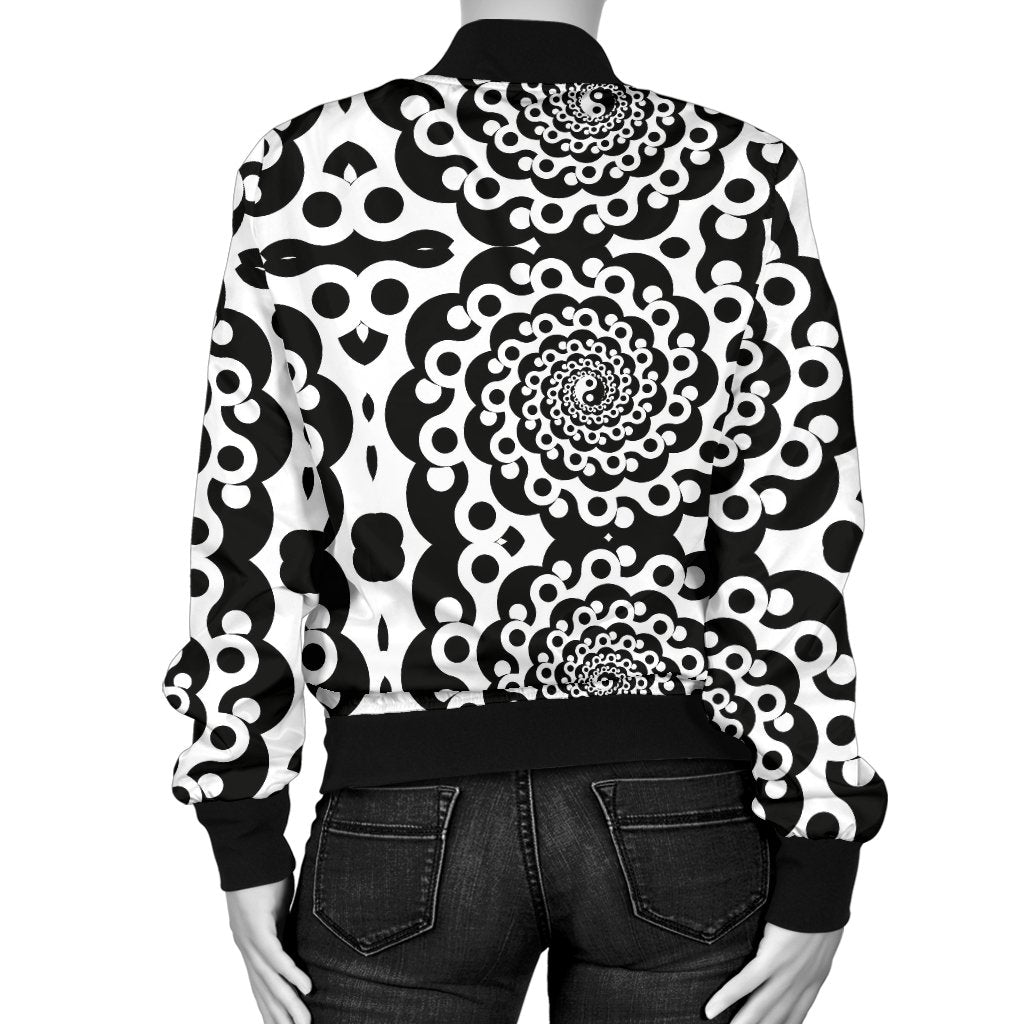 Yin Yang Spiral Design Print Women Casual Bomber Jacket