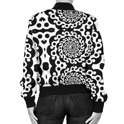 Yin Yang Spiral Design Print Women Casual Bomber Jacket