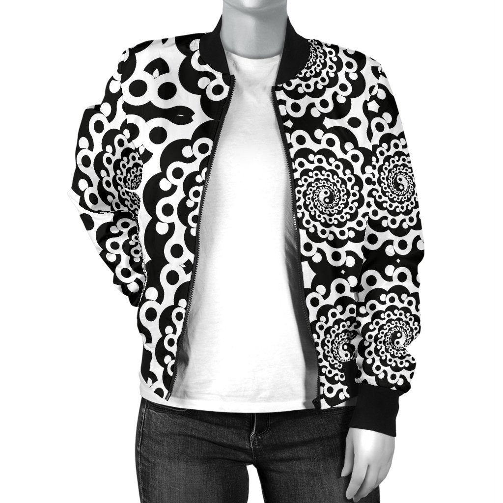 Yin Yang Spiral Design Print Women Casual Bomber Jacket